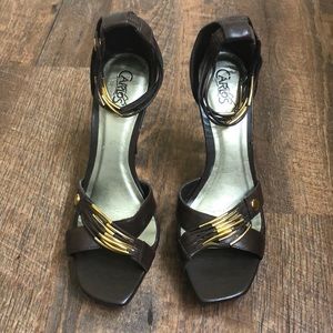 Brown with Gold Accent Strappy Heels by Carlos Santana